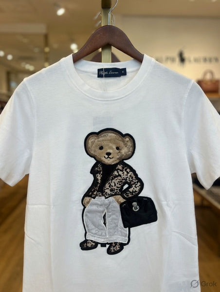 Luxury Imported  Teddy Bear Embroidered T-Shirt for Women