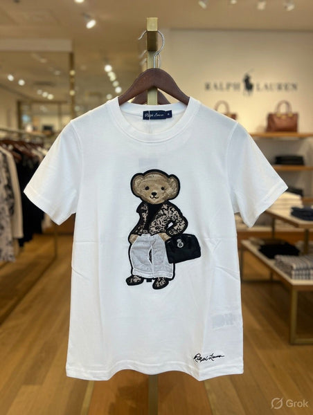 Luxury Imported  Teddy Bear Embroidered T-Shirt for Women
