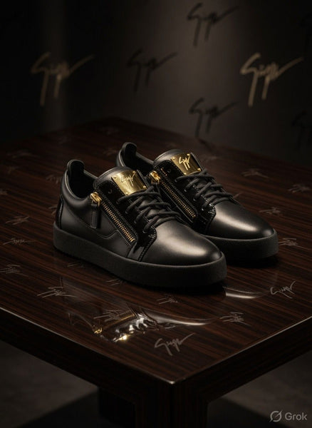 Luxury Black Designer Sneakers with Gold Detailing – Premium Street Style Shoes