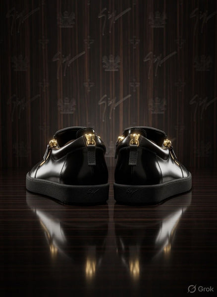 Luxury Black Designer Sneakers with Gold Detailing – Premium Street Style Shoes