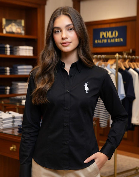 Elegant Black Regular-Fit Button-Down Shirt for Women