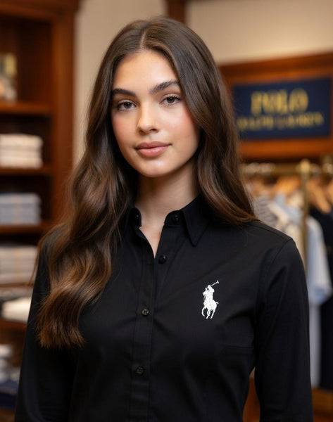 Elegant Black Regular-Fit Button-Down Shirt for Women
