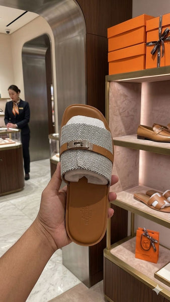 Premium Designer Slide Sandals Stylish  Flat Slippers with Metal Buckle