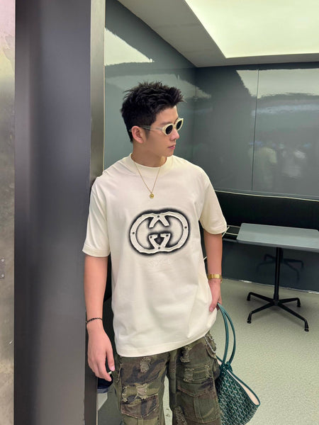 Trendy Cream Oversized Embroidered  T-Shirt for Men