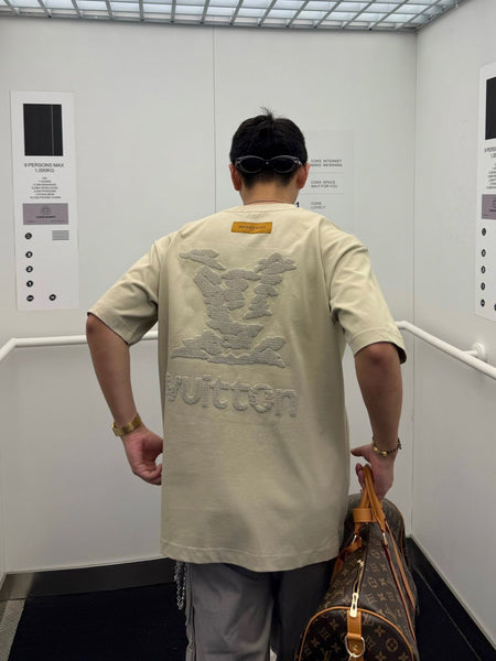 Premium Beige Embroidered Logo Drop Shoulder  T-Shirt for Men