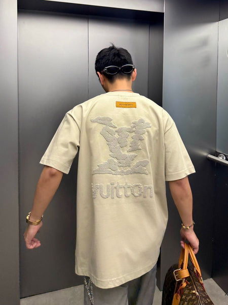 Premium Beige Embroidered Logo Drop Shoulder  T-Shirt for Men