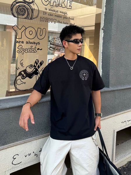 Premium Black Embroidered Logo Oversized T-Shirt