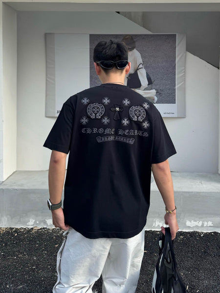 Premium Black Embroidered Logo Oversized T-Shirt