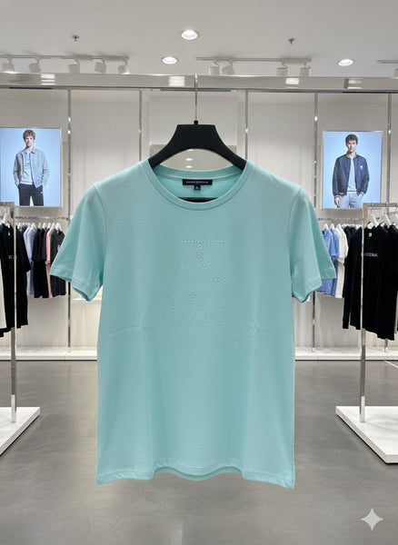 Premium AX Studded Logo Sky Blue T-Shirt For Women
