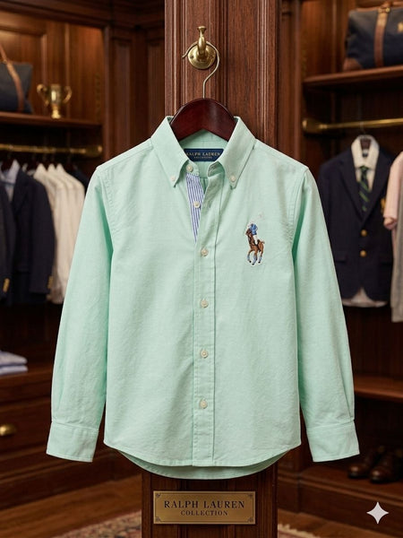 Kids Premium Mint Green  Shirt Classic Polo Style Button-Down