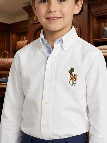 Kids Premium White  Shirt Classic Polo Style Button-Down