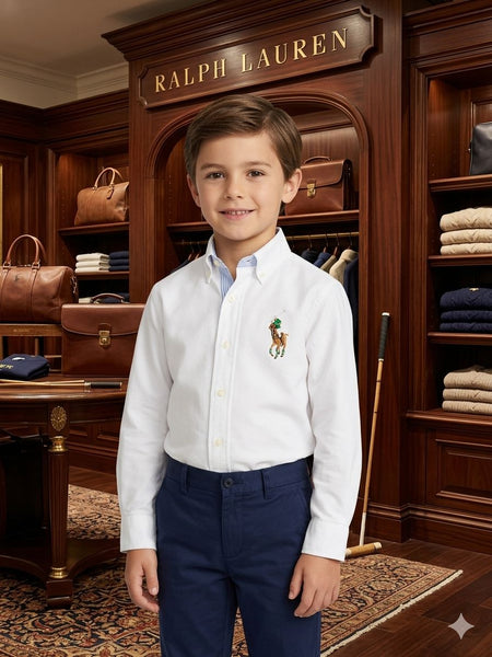 Kids Premium White  Shirt Classic Polo Style Button-Down