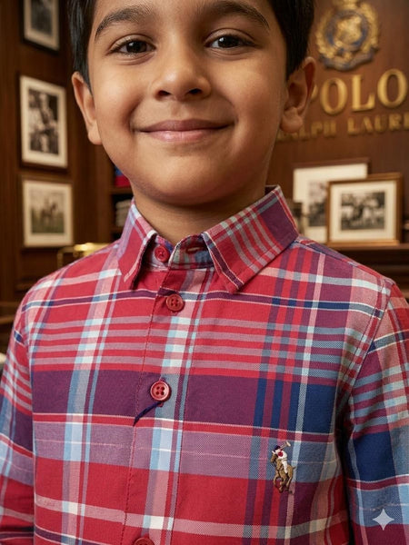 Premium Plaid Button-Down Shirt For Kids