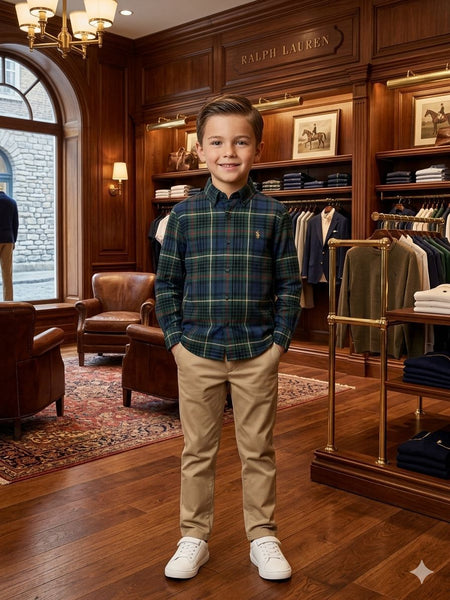 Kids Premium Plaid Shirt Classic Green & Blue Check