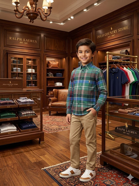 Kids Classic Green Plaid Shirt Smart & Comfortable Style