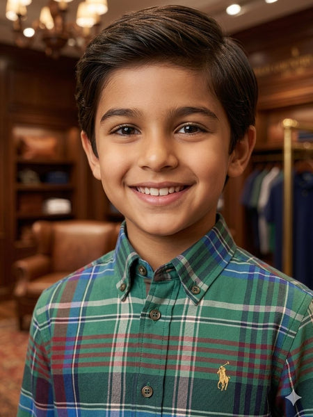 Kids Classic Green Plaid Shirt Smart & Comfortable Style