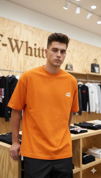 Bold Streetwear Orange Oversized T-Shirt with Graphic Back Print
