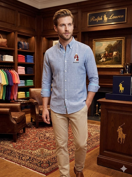Premium Men’s Blue Striped Shirt Full Sleeve Button-Down Casual Office Wear
