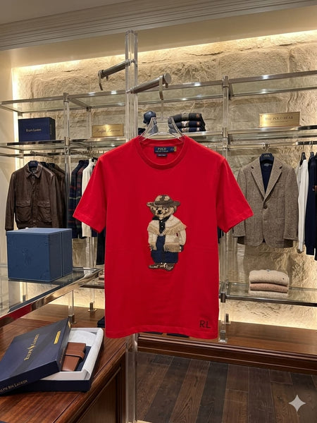 Luxury imported  Embroidered Bear Round Neck Casual Tee