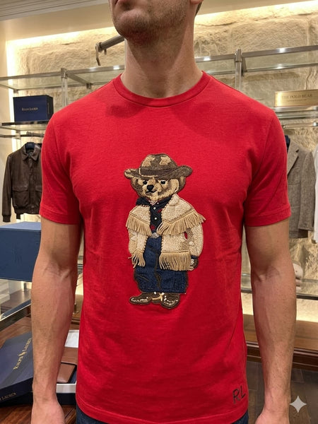 Luxury imported  Embroidered Bear Round Neck Casual Tee