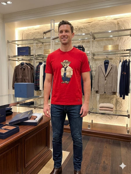 Luxury imported  Embroidered Bear Round Neck Casual Tee