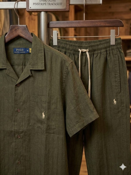 Premium Dark Olive Pinstripe Co-ord Set for Men