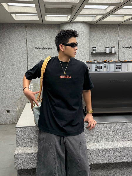 Trendy Black  Embroidered Logo Oversize T-Shirt