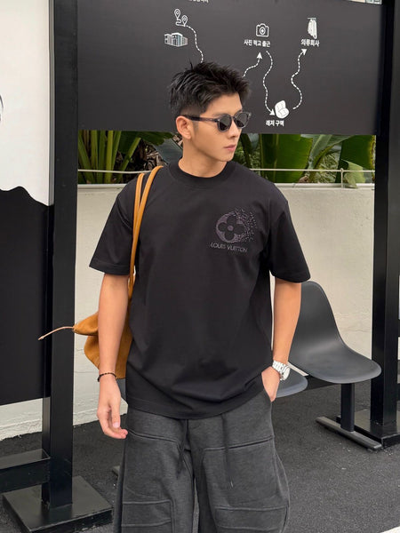 Premium Black Designer Embroidered Logo Oversized T-Shirt