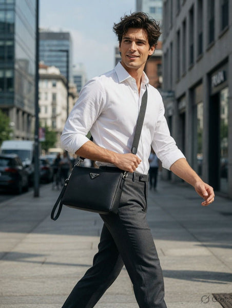 Premium Black Leather Crossbody Office Bag for Men