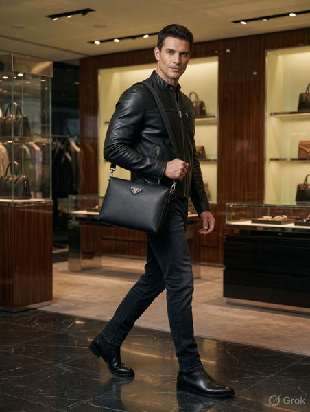 Premium Black Leather Crossbody Office Bag for Men