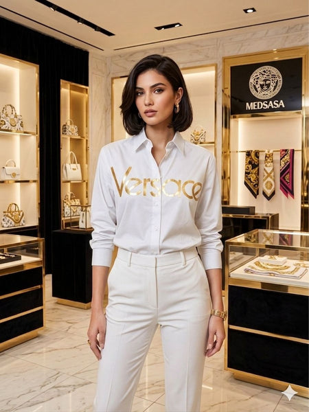 Premium White Gold Logo Formal Shirt for Women