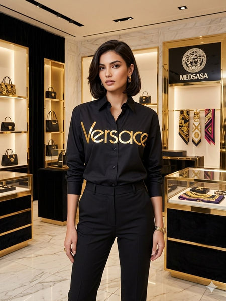 Luxury Black Gold Logo Formal Shirt for Women