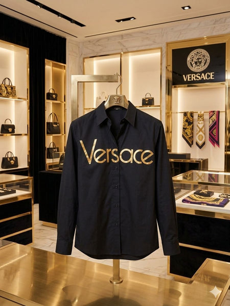 Luxury Black Gold Logo Formal Shirt for Women