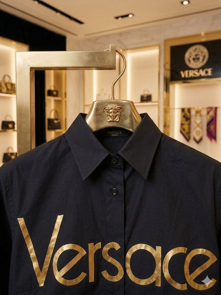 Luxury Black Gold Logo Formal Shirt for Women