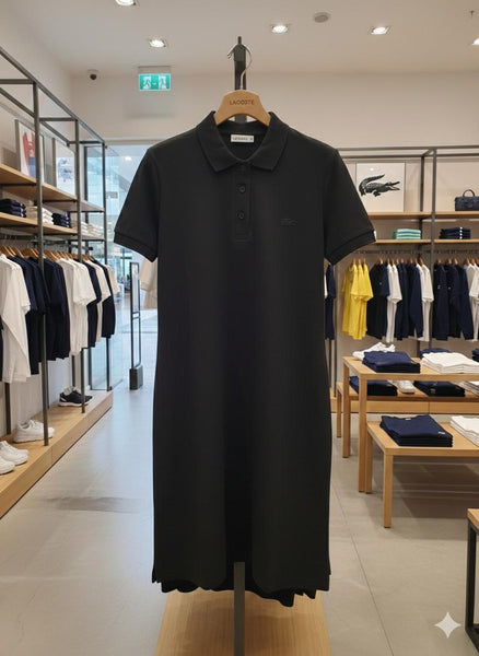 Luxury Elegant Women’s Black Polo T-Shirt Dress