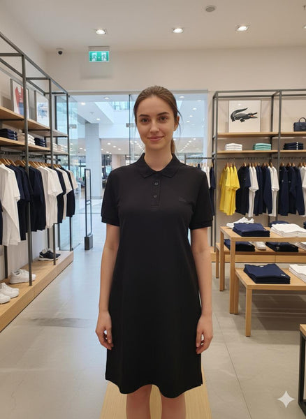 Luxury Elegant Women’s Black Polo T-Shirt Dress