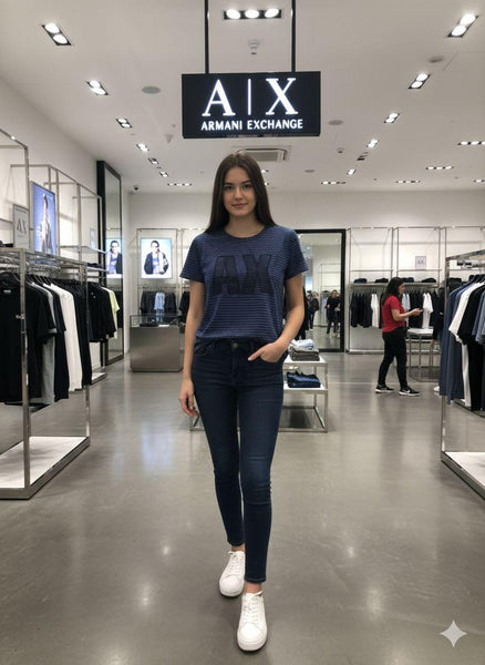 Women’s Stylish Navy Striped  T-Shirt  Modern Casual Wear