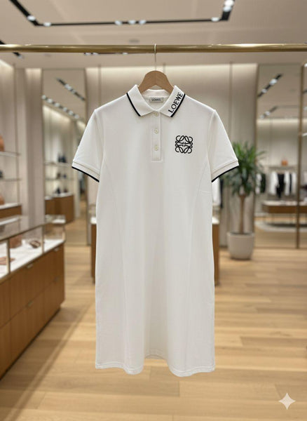 Premium White Designer Polo Dress – Elegant Minimal Style with Signature Logo