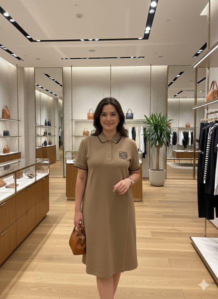 Women’s Elegant Beige Polo Collar Dress Smart Casual & Comfortable Fit