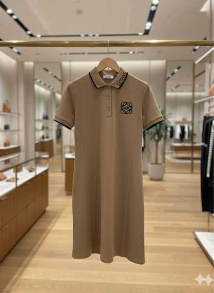Women’s Elegant Beige Polo Collar Dress Smart Casual & Comfortable Fit