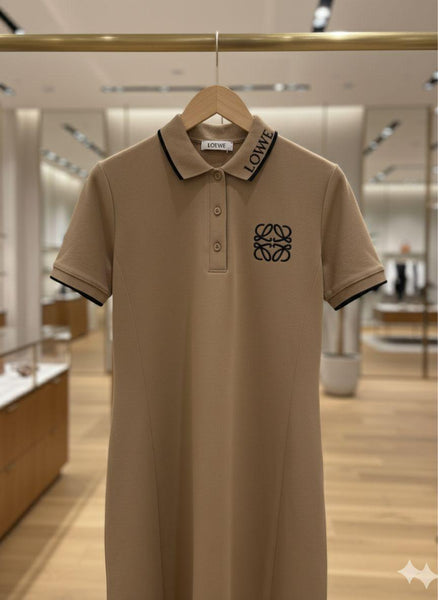 Women’s Elegant Beige Polo Collar Dress Smart Casual & Comfortable Fit