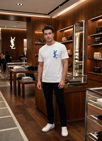 Premium White Branded Men  Drop Shoulder T-Shirt With Embroidered Logo