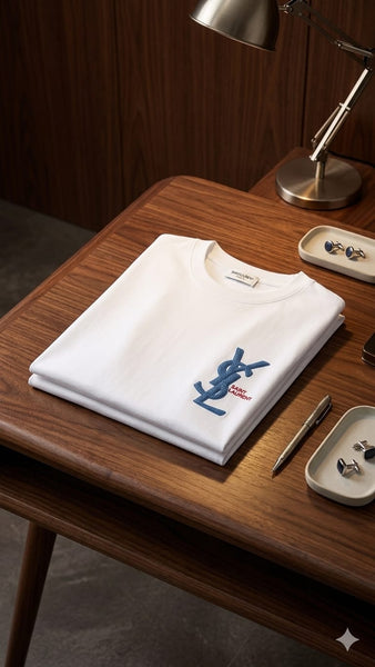 Premium White Branded Men  Drop Shoulder T-Shirt With Embroidered Logo