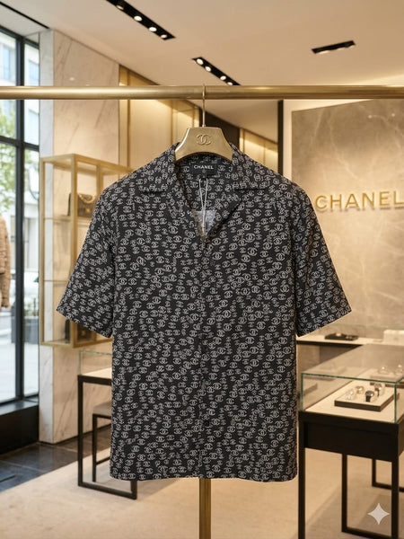 Elegant Monogram Print Drop Shoulder Shirt