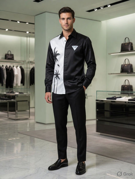 Premium Black & White Palm Print Luxury Shirt
