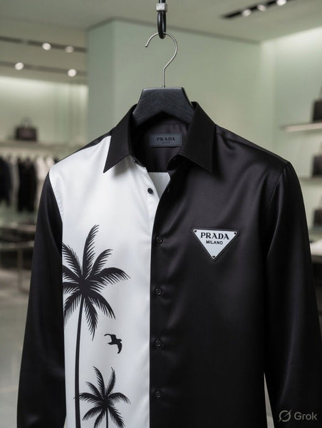 Premium Black & White Palm Print Luxury Shirt