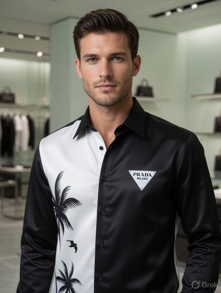 Premium Black & White Palm Print Luxury Shirt