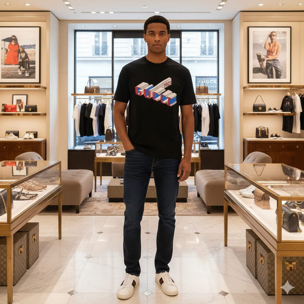Luxury Black Graphic Print Premium Drop Shoulder T-Shirt for Men