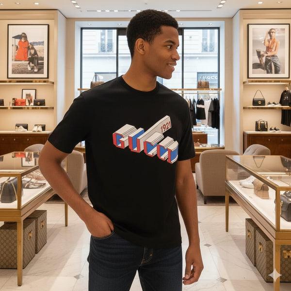 Luxury Black Graphic Print Premium Drop Shoulder T-Shirt for Men