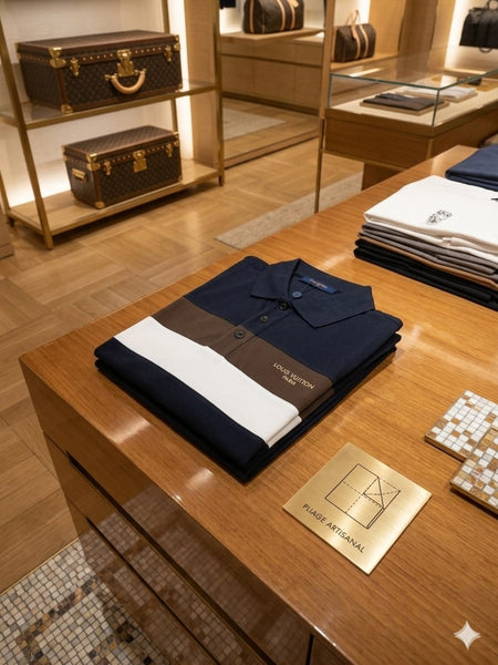 Premium Navy Blue Striped Polo T-Shirt for Men